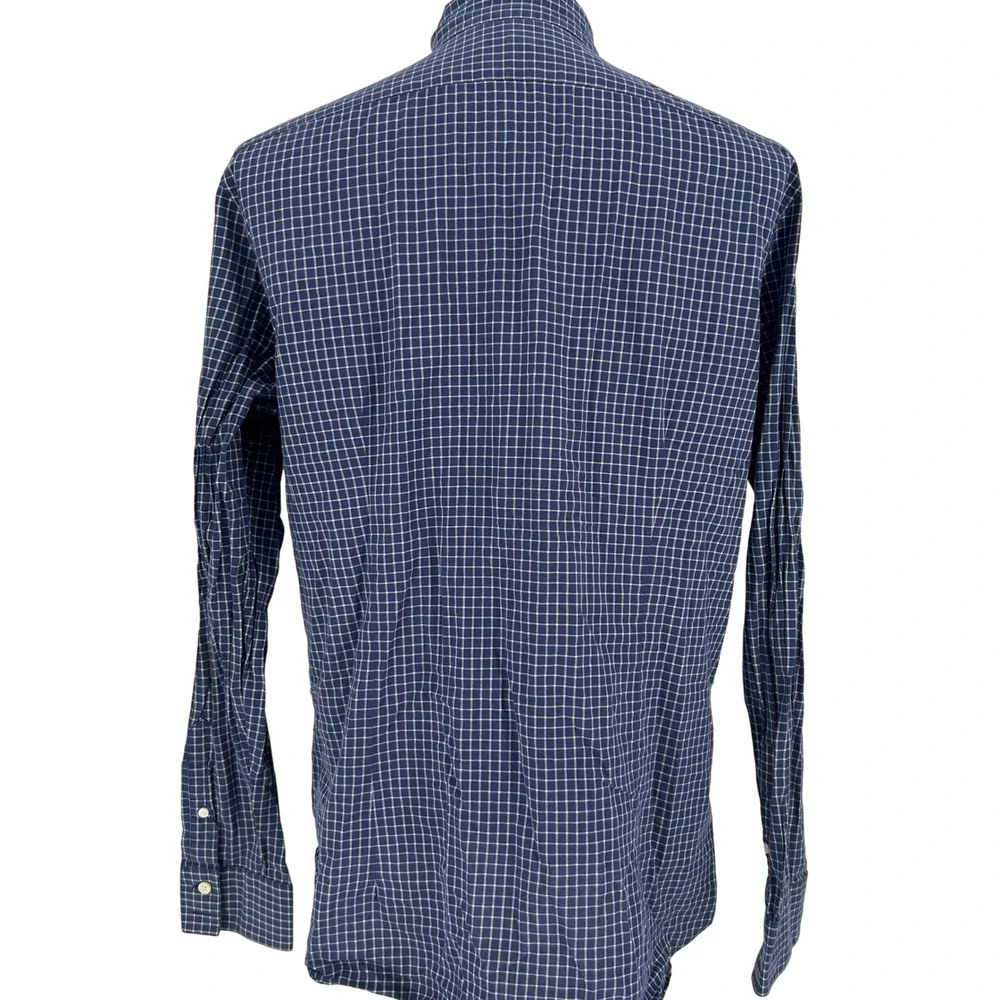 Mens Blue Check Cotton Long Sleeve Button Up Collared Dress Shirt L Workwear - Picture 2 of 7